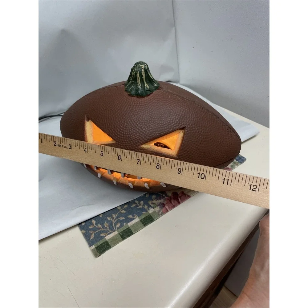 Gemmy Halloween Football Shaped Pumpkin Jack-O-Lantern Foam Blow Mold Light Lamp